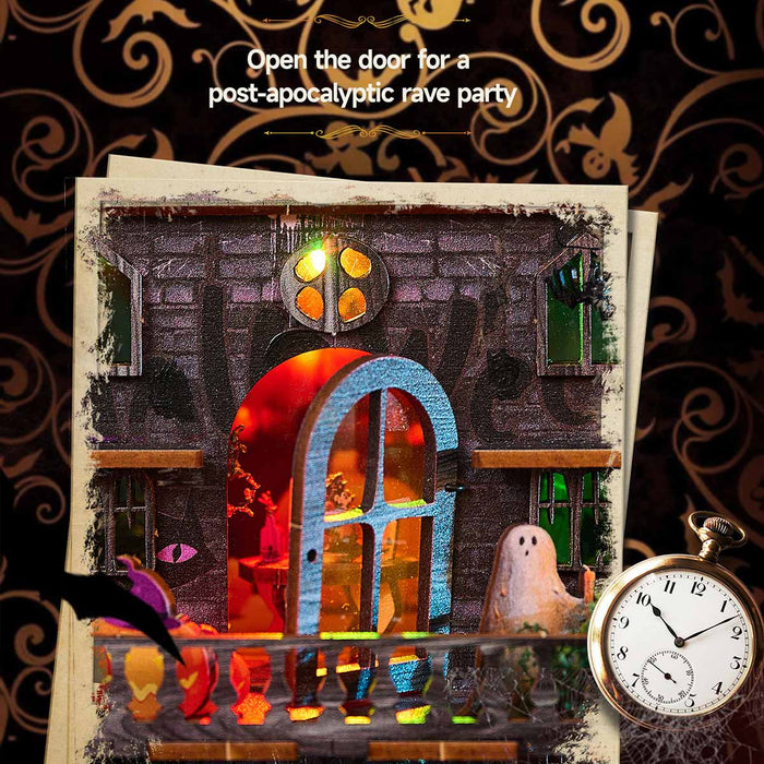 Halloween Night 3D Wooden DIY Miniature Horror House Kit, Spooky Terrifying Desktop Model & Halloween Decoration enginediyshop