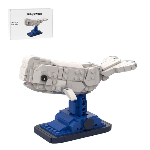 MOC-214769 Beluga Whale Building Blocks Set, White Marine Creature Brick Set with Display Base(303PCS) enginediyshop