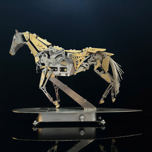 3D Metal Mechanical Horse Model DIY Dynamic Creature Assembly Sculpture with Precision Transmission Structure Powered Model Art Installation Display Kit-300+PCS enginediyshop