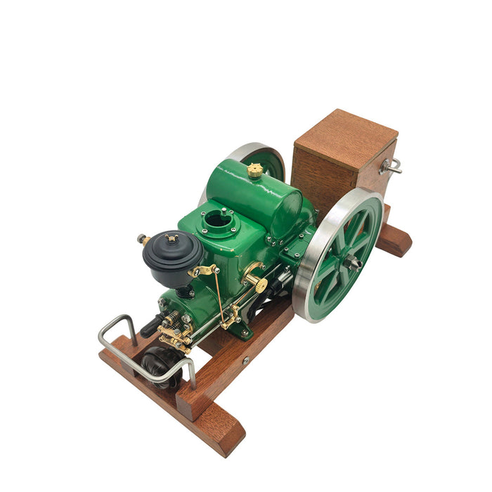 OKMO 1110 Miniature Single-Cylinder 4-Stroke Water-Cooled Horizontal Gasoline Internal Combustion Engine Model with Wooden Display Stand and Ignition System, Japanese Retro Industrial Mechanical Collectible enginediyshop