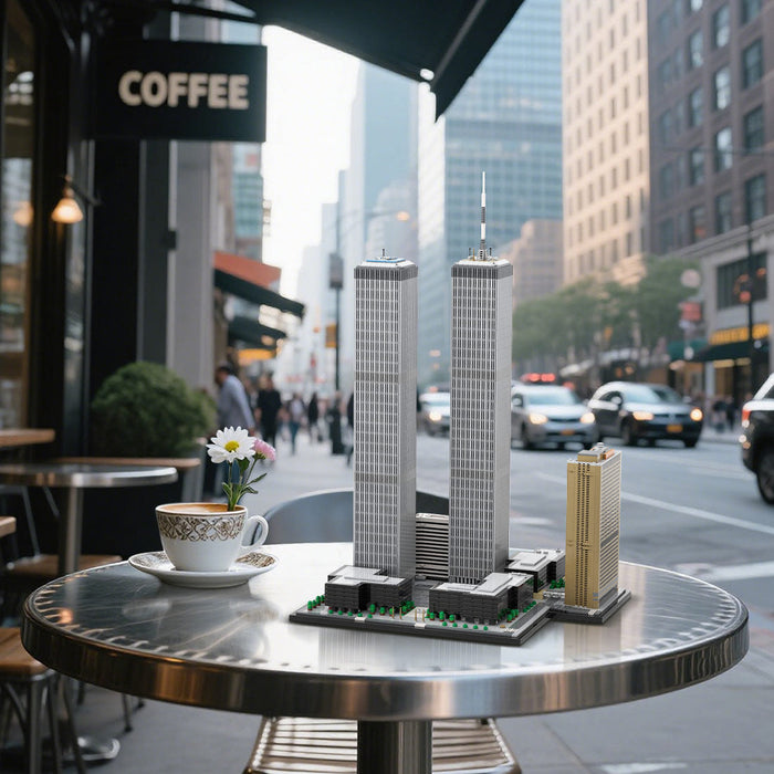 MOC-177998 1/800 Scale Landmark Architecture Twin Towers Street Scene DIY Assembly Building Blocks Set (7129PCS) enginediyshop