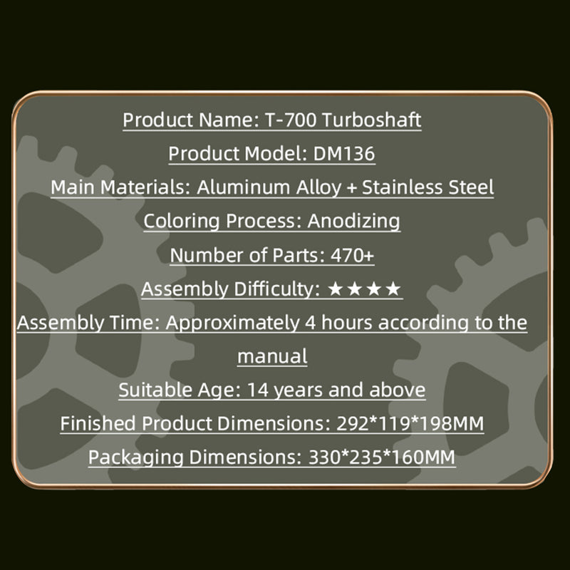 TECHING×SKYMECHMAN 1/4 Scale Metal Simulation Electric Military Helicopter Turboshaft Engine Model Kit