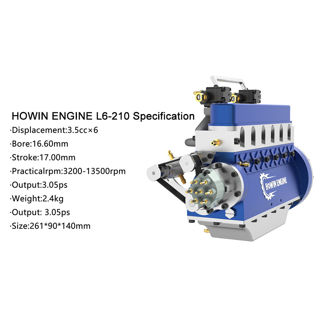 HOWIN ENGINE L6-210 1/8 21.0cc Mini Inline Six-cylinder Four-Stroke Water-cooled L6 Gasoline Engine Model for RC Cars Ships enginediyshop