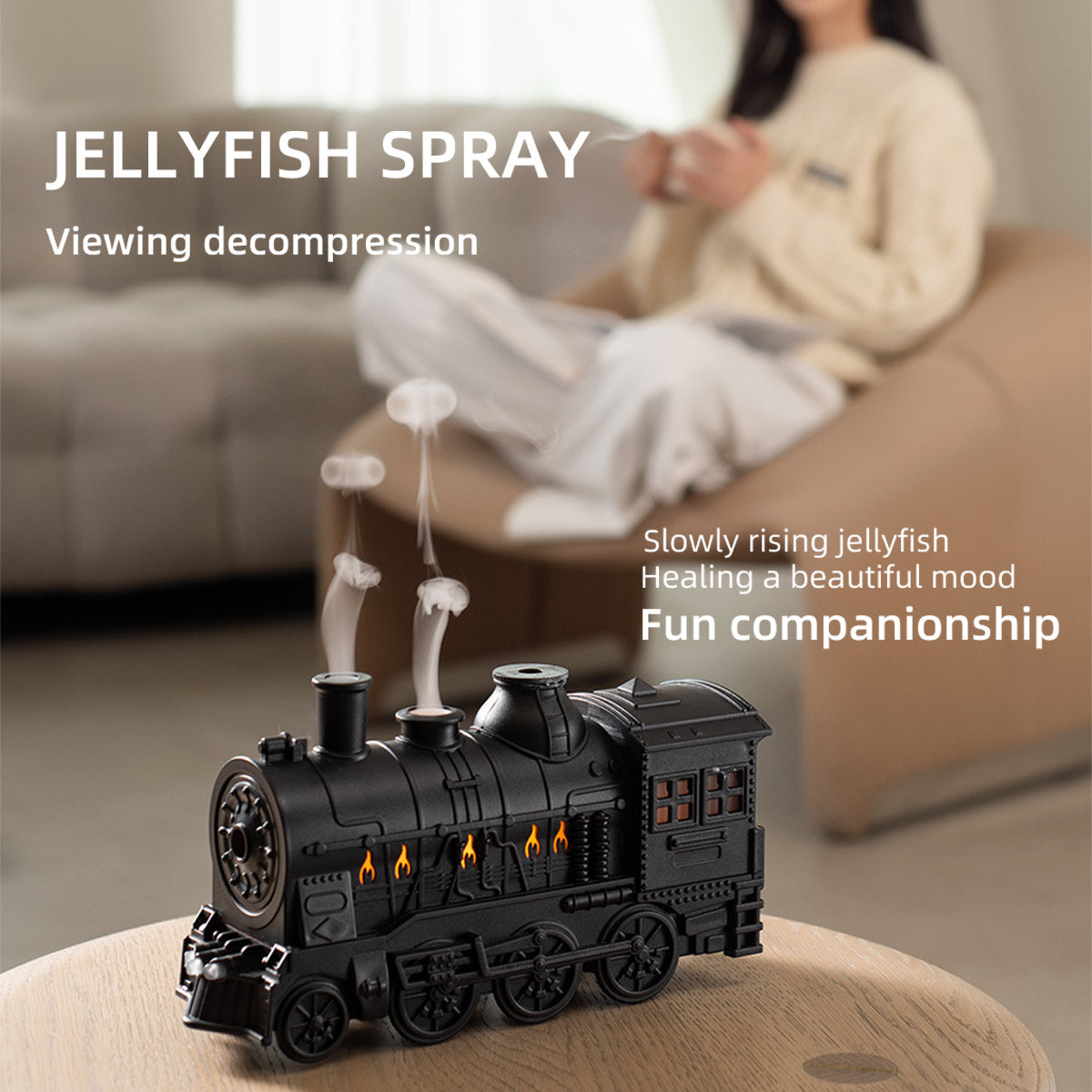 300ml Vintage Steam Train Aromatherapy Essential Oil Diffuser and Humidifier with Dual-Color LED Light (Standard US Power Supply/Bronze) enginediyshop