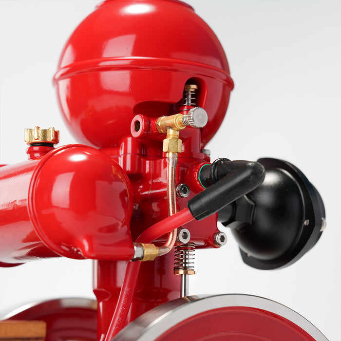 RETROL & OKMO B01 Hit and Miss Gasoline Engine Model Ball Top Miniature Water-Cooled Single-Cylinder 4-Stroke Internal Combustion Engine with Ignition System and Wooden Display Stand