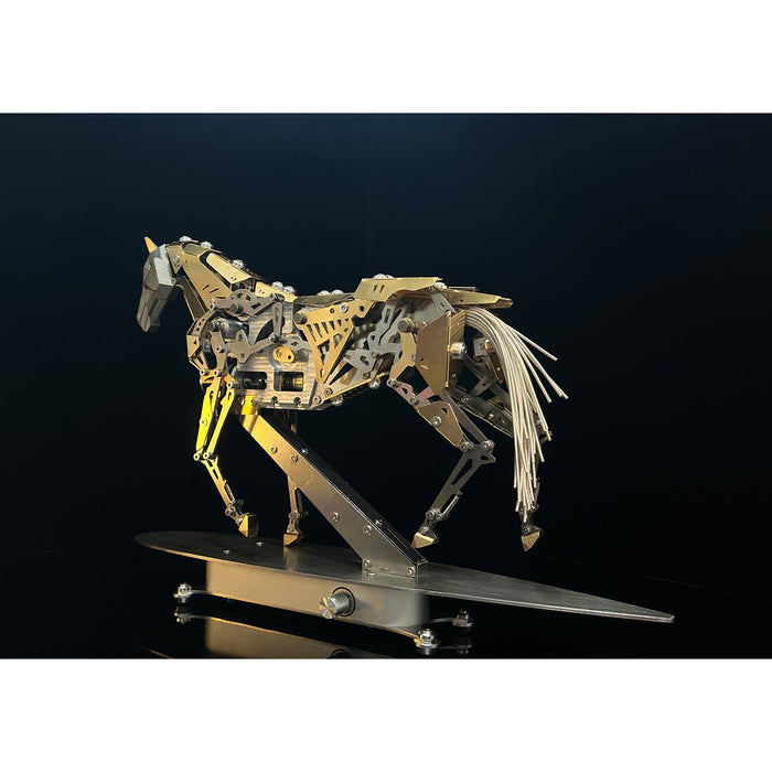 3D Metal Mechanical Horse Model DIY Dynamic Creature Assembly Sculpture with Precision Transmission Structure Powered Model Art Installation Display Kit-300+PCS enginediyshop