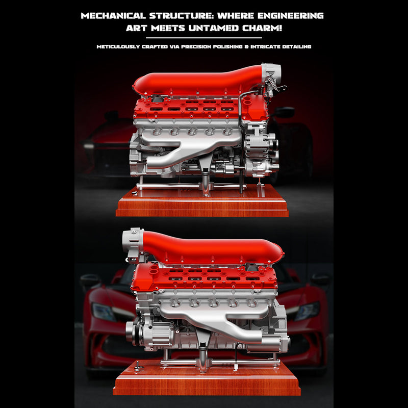 TECHING DM108 V12 Engine Model Kit 1/4 Scale Visible Electric Supercar Engine, DIY Metal Mechanical STEM Educational Kit for Teens & Adults – 800+PCS