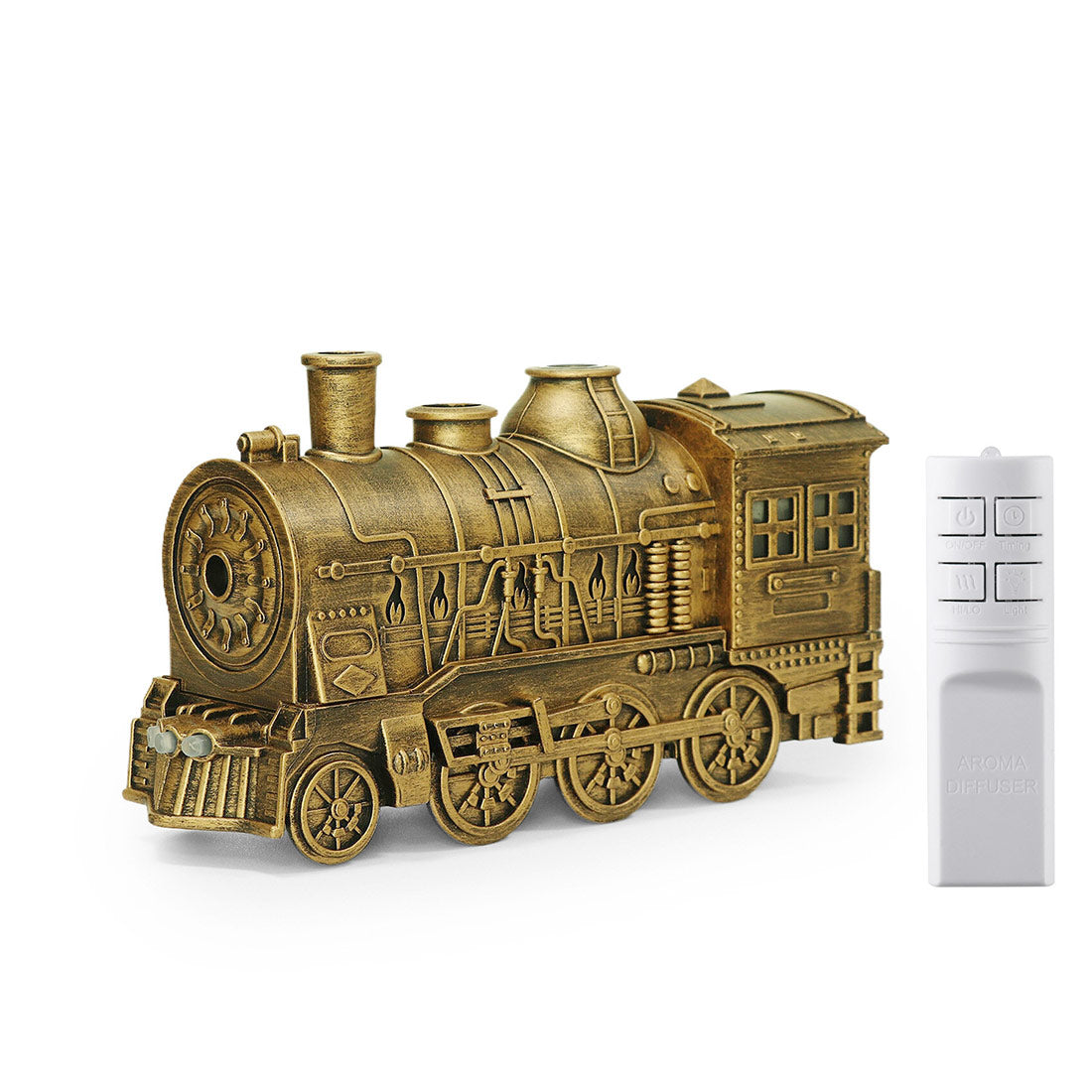 Vintage Steam Train Aromatherapy Essential Oil Diffuser & Humidifier with Dual-Color LED Light, Remote Controller (Standard US Power Supply)