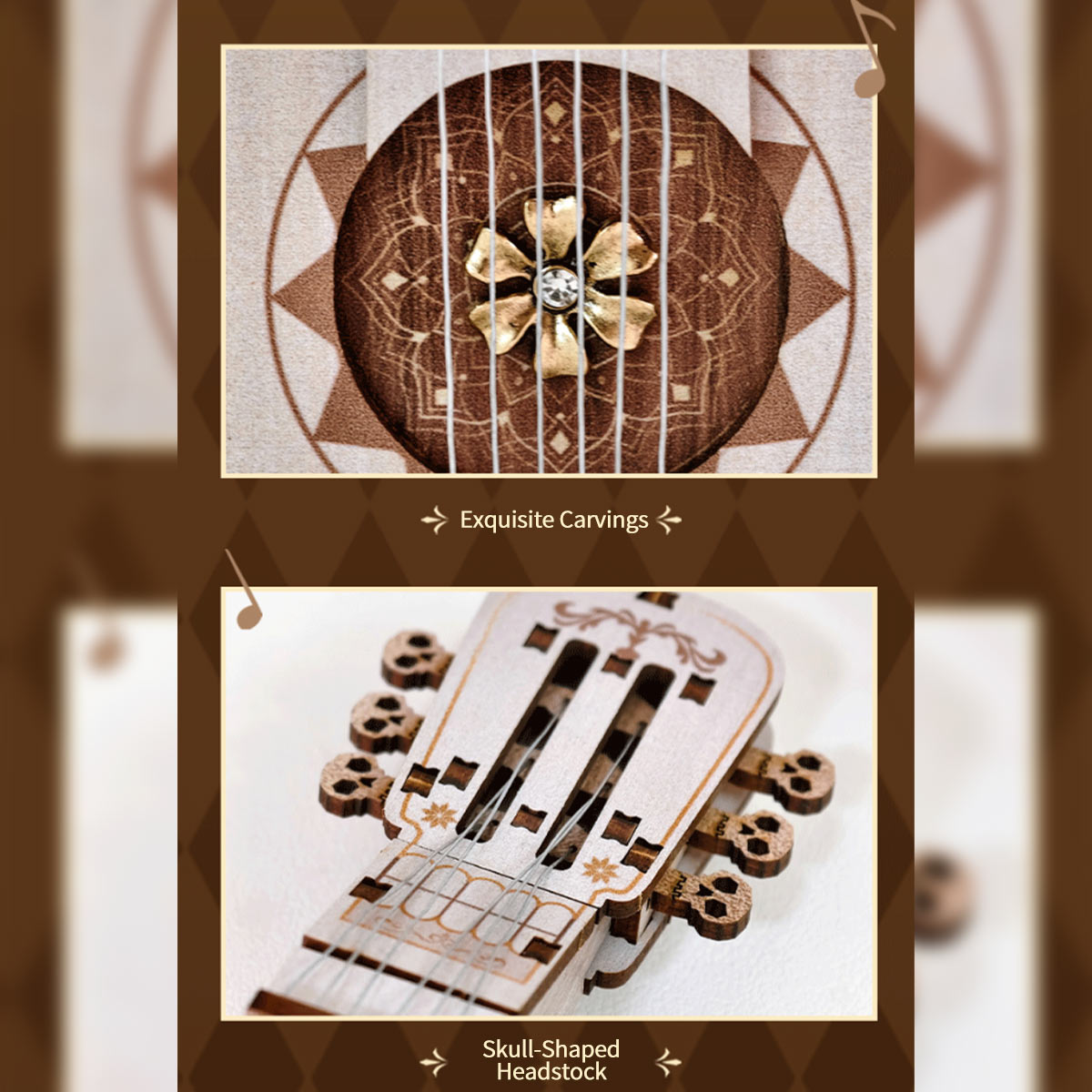 Dream Guitar DIY 3D Wooden Model Kit with LED Lights and Playable Strings, Creative Gift & Desktop Decor (70PCS) enginediyshop