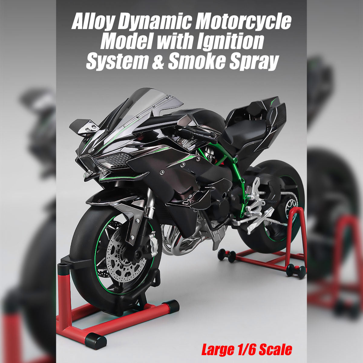 1/6 Scale Alloy Dynamic Motorcycle Model - Simulation Bike with Ignition System & Smoke Spray (Carbon Fiber Style) enginediyshop