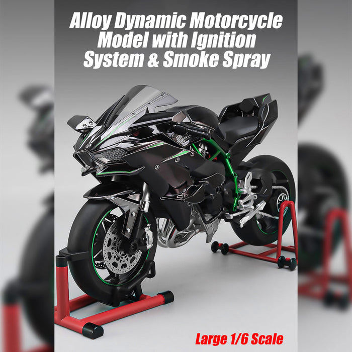 1/6 Scale Alloy Dynamic Motorcycle Model - Simulation Bike with Ignition System & Smoke Spray (Carbon Fiber Style) enginediyshop