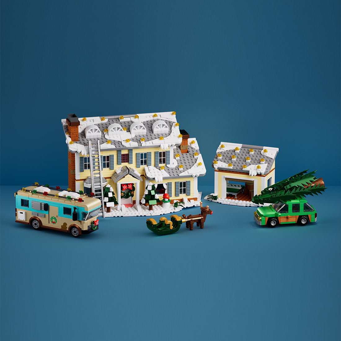Christmas Holiday Home Building Blocks Set (1958PCS）– Snowy Winter House with Lights, Buses & Sleds enginediyshop