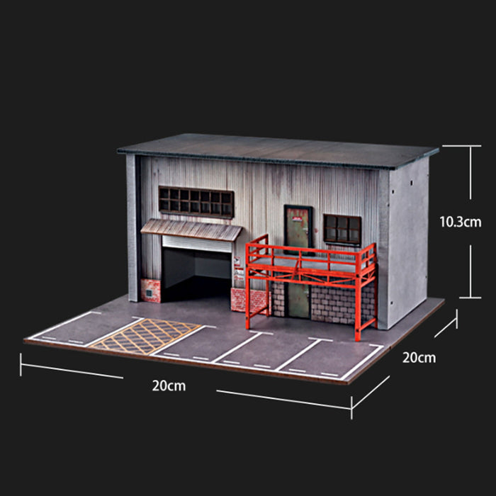 1/64 Scale Wooden American Style Garage & Parking Lot Model with LED Lights, Miniature Building Diorama for Car Photography & Display (Figures & Cars Not Included) enginediyshop