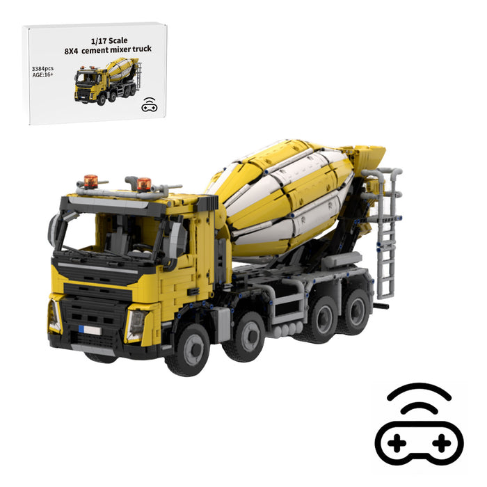 MOC-1/17 Scale Volvo FMX Cement Mixer Truck Building Blocks Set(Dynamic Version/Yellow/3384PCS)