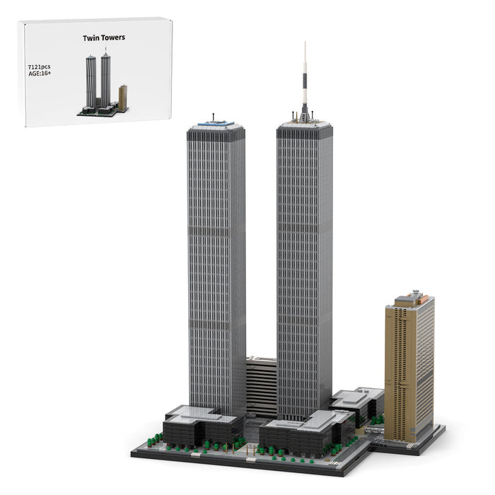 MOC-177998 1/800 Scale Landmark Architecture Twin Towers Street Scene DIY Assembly Building Blocks Set (7129PCS) enginediyshop