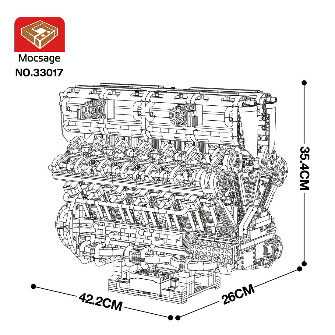 MOC-Mocsage 60°  Lamborghini  V12 Engine Building Blocks Set（4719PCS） enginediyshop
