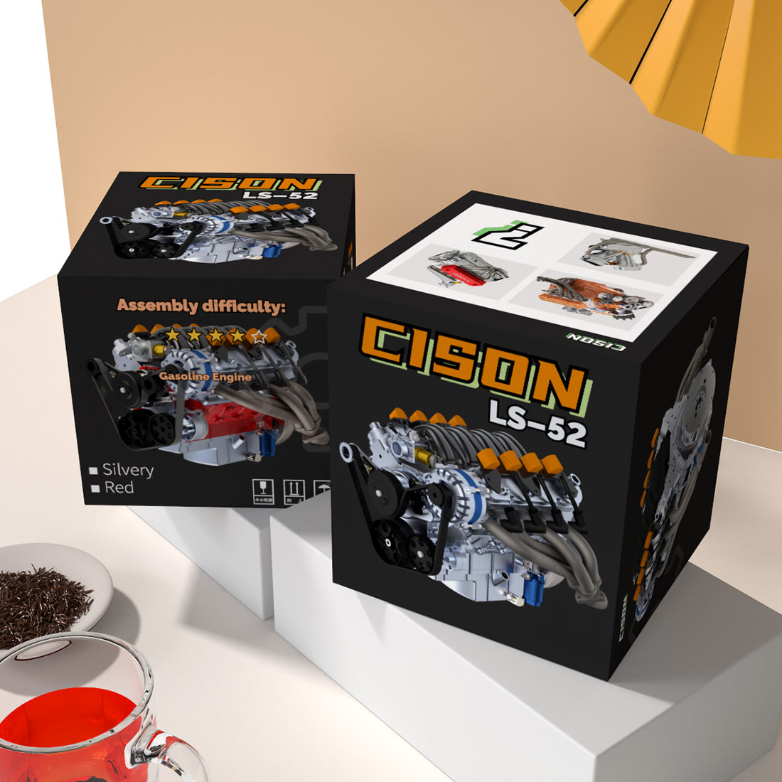 CISON LS-52 V8 Engine Model Kit – 1/5 Scale Working 4-Stroke Gasoline Internal Combustion Engine enginediyshop