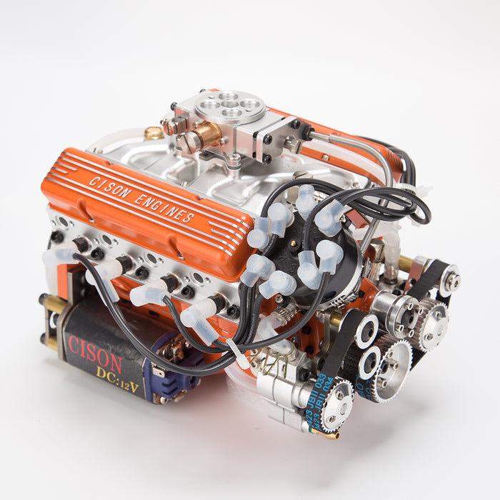 CISON Small-block 44CC 1/6 Scale V8 Engine Model, Water-Cooled 4-Stroke 8-Cylinder Gasoline Engine Internal Combustion V8 Engine Model Kit enginediyshop