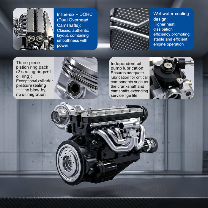 ENJOMOR 1/5 Scale GS-L6 28cc Inline 6 DOHC Gasoline Engine Model Enginediyshop