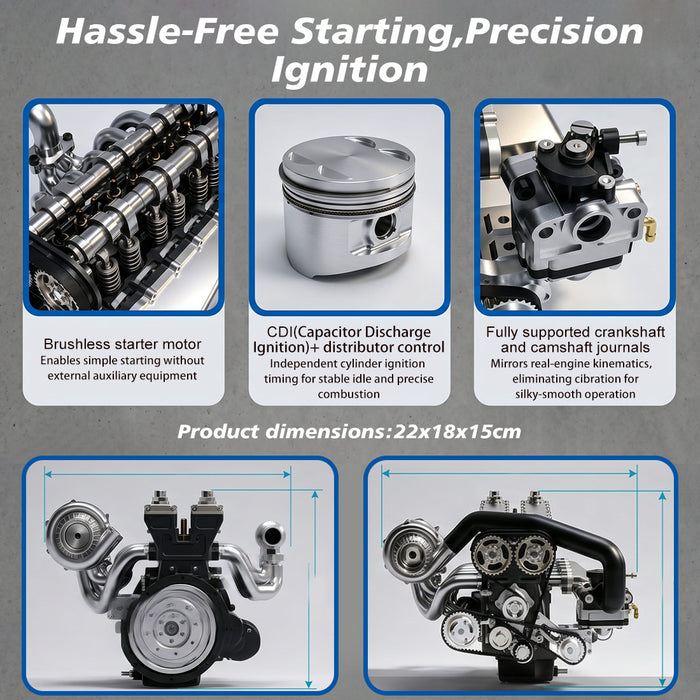 ENJOMOR 1/5 Scale GS-L6 28cc Inline 6 DOHC Gasoline Engine Model Enginediyshop