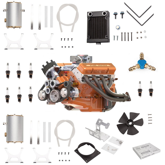 CISON V8 Pro Engine 1/6 Scale CISON Small-Block Model Water-Cooled 4-Stroke 8-Cylinder Gasoline Engine Internal Combustion V8 Engine Model Kit 44cc