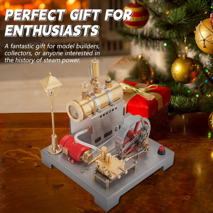 RETROL SE-02 Metal Reversible Horizontal Stationary Steam Engine and Boiler Model Kit with Generator and Street Lamp - enginediyshop