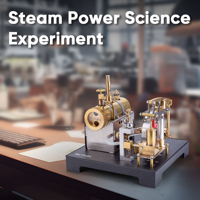 RETROL SE-01 Full Metal Stationary Beam Steam Engine Model and Horizontal Boiler Kit - enginediyshop
