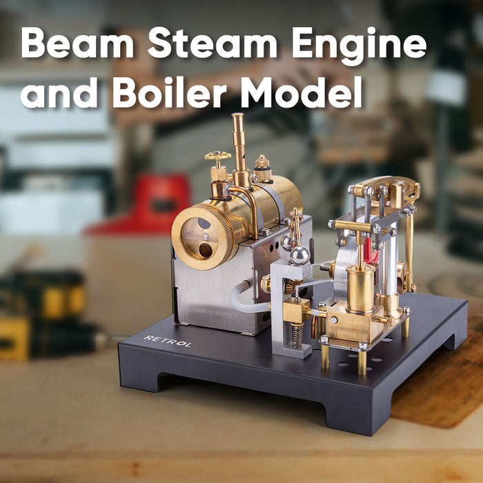 RETROL SE-01 Full Metal Stationary Beam Steam Engine Model and Horizontal Boiler Kit - enginediyshop