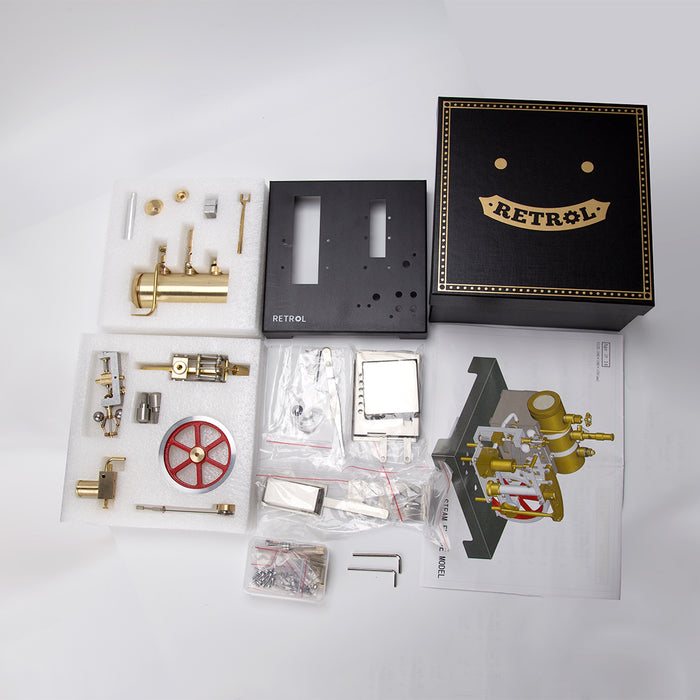 RETROL SE-01 Full Metal Stationary Beam Steam Engine Model and Horizontal Boiler Kit - enginediyshop