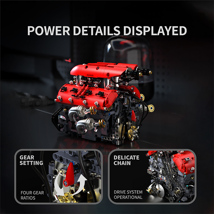 Ferrari V8 Engine Building Blocks Toy Set DOHC Naturally Aspirated MOC Motor Build Your Own V8 Engine - 350PCS
