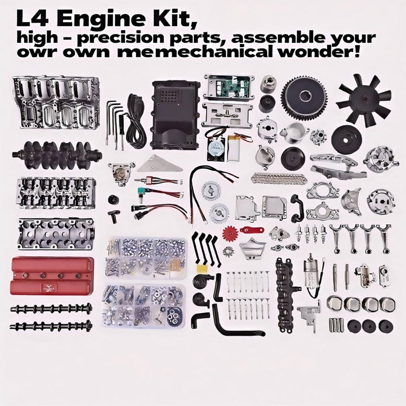 TECHING L4 Car Engine 3D Metal Turbocharged Inline 4 Cylinder Engine Kit Mechanical Assembly Motor (364+PCS/Blue)