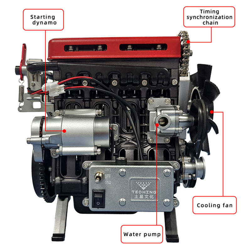 TECHING L4 Car Engine 3D Metal Turbocharged Inline 4 Cylinder Engine Kit Mechanical Assembly Motor (364+PCS/Blue)