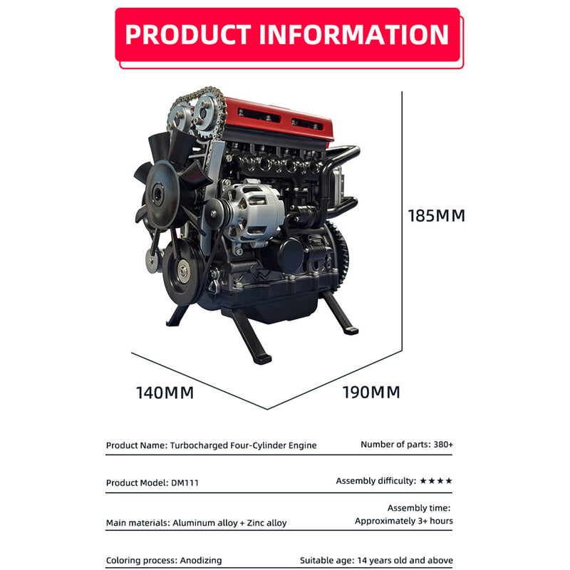 TECHING L4 Car Engine 3D Metal Turbocharged Inline 4 Cylinder Engine Kit Mechanical Assembly Motor (364+PCS/Blue)