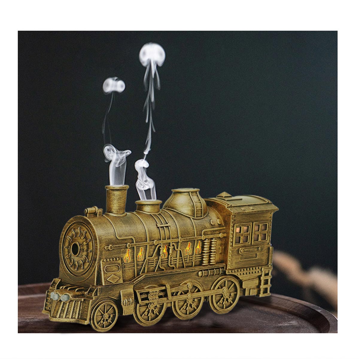 300ml Vintage Steam Train Aromatherapy Essential Oil Diffuser and Humidifier with Dual-Color LED Light (Standard US Power Supply/Bronze) enginediyshop