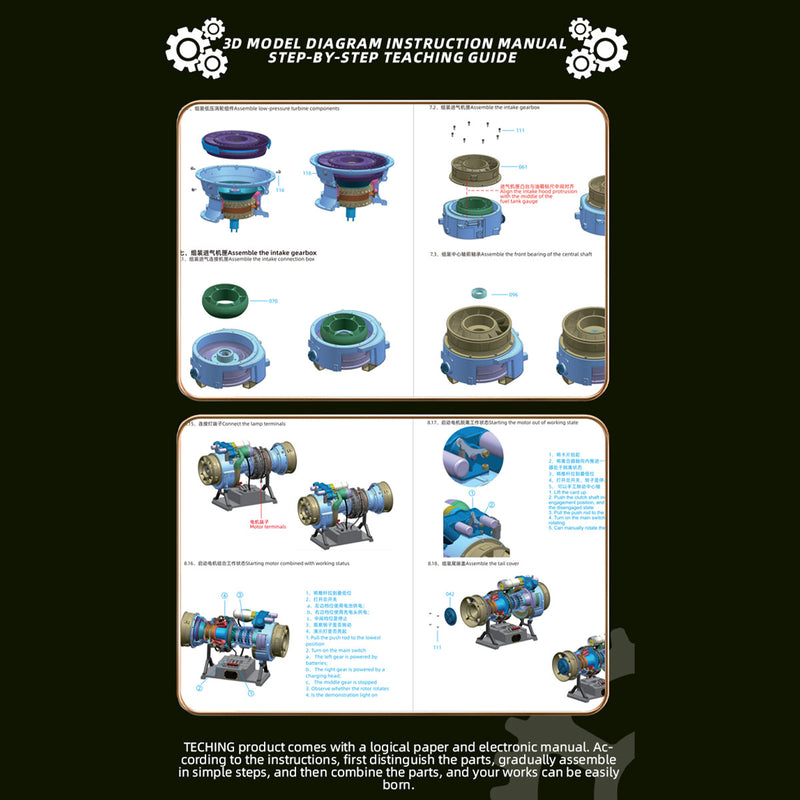 TECHING×SKYMECHMAN 1/4 Scale Metal Simulation Electric Military Helicopter Turboshaft Engine Model Kit