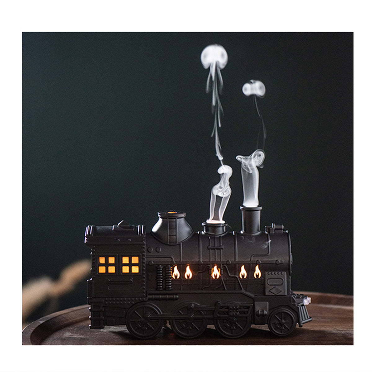 300ml Vintage Steam Train Aromatherapy Essential Oil Diffuser and Humidifier with Dual-Color LED Light (Standard US Power Supply/Bronze) enginediyshop