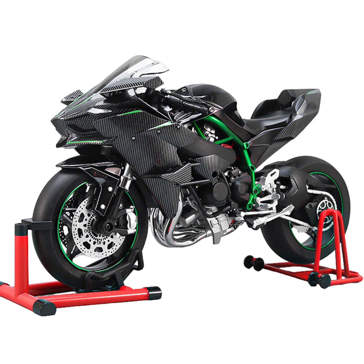 1/6 Scale Alloy Dynamic Motorcycle Model - Simulation Bike with Ignition System & Smoke Spray (Carbon Fiber Style) enginediyshop