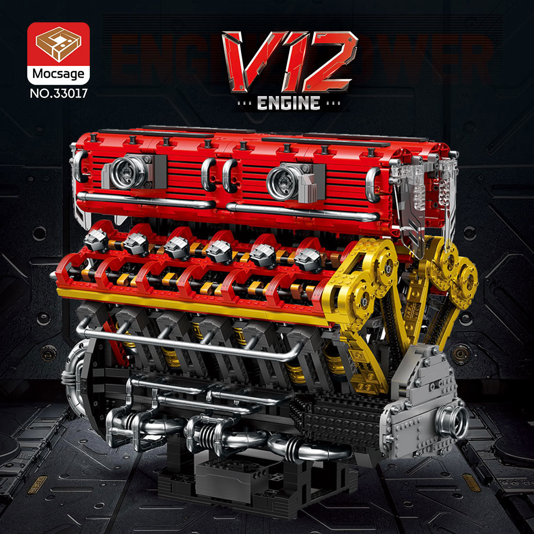 MOC-Mocsage 60°  Lamborghini  V12 Engine Building Blocks Set（4719PCS） enginediyshop