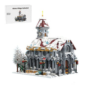 MOC-238564 Winter Village Cathedral Building Block Set with Snowy Red Roof, Clock Tower, Christmas Decor and Detailed Architectural Design-3987PCS enginediyshop