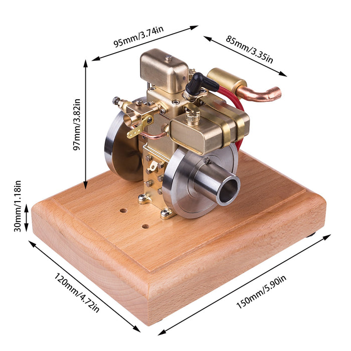 Mini 1.6cc Water-cooled Single-cylinder 4-stroke Gasoline Engine Internal Combustion Engine Model with Wooden Base enginediyshop