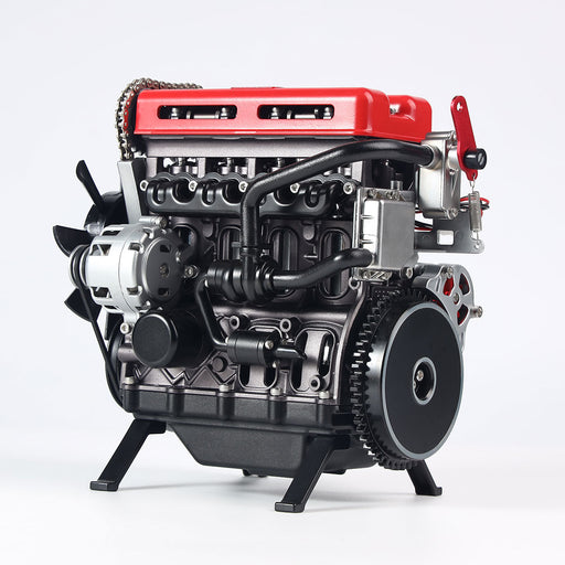 TECHING 3D Metal Turbocharged Inline-four Car Engine DM111-1 Mechanical Engineering DIY Assembly L4 Engine Model Kit (364+PCS/Black and Red) enginediyshop