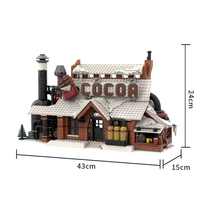 MOC-162963 Winter Village-Chocolate Factory Snowy Christmas Street Scene Building Blocks Set (1970PCS) enginediyshop