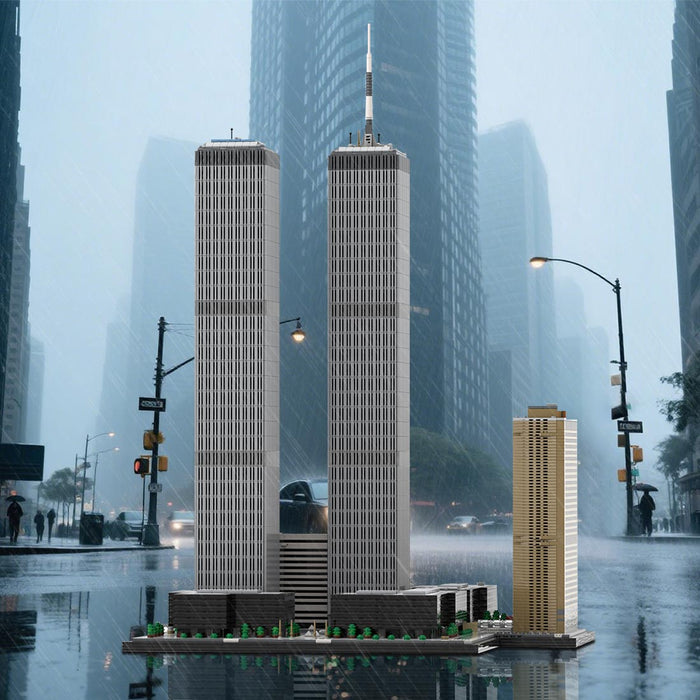 MOC-177998 1/800 Scale Landmark Architecture Twin Towers Street Scene DIY Assembly Building Blocks Set (7129PCS) enginediyshop