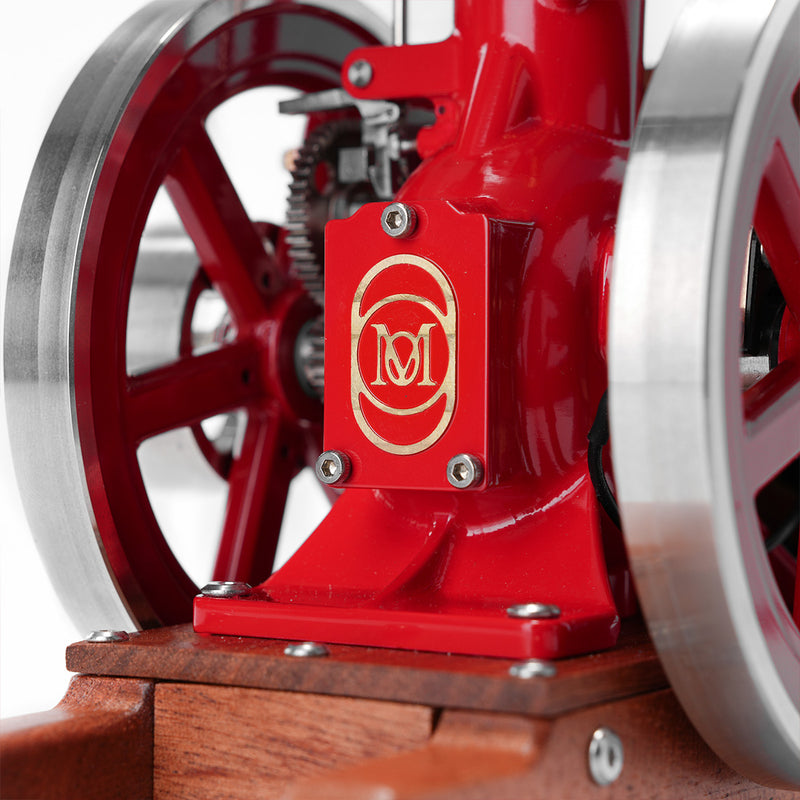 RETROL & OKMO B01 Hit and Miss Gasoline Engine Model Ball Top Miniature Water-Cooled Single-Cylinder 4-Stroke Internal Combustion Engine with Ignition System and Wooden Display Stand