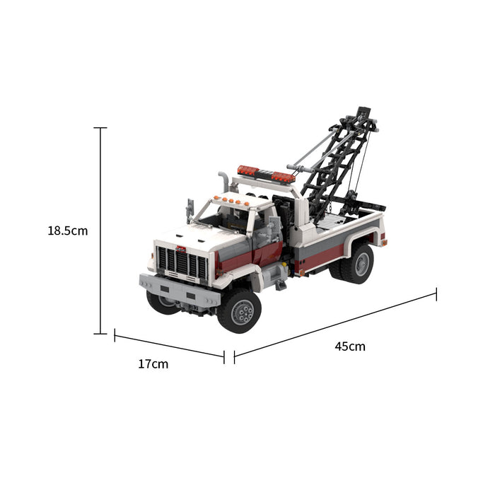 MOC- 1/17 Scale 80s GMC TopKick/Chevrolet Kodiak 4x4 Wrecker Truck Building Blocks Set (White/Dynamic Version/2385PCS)