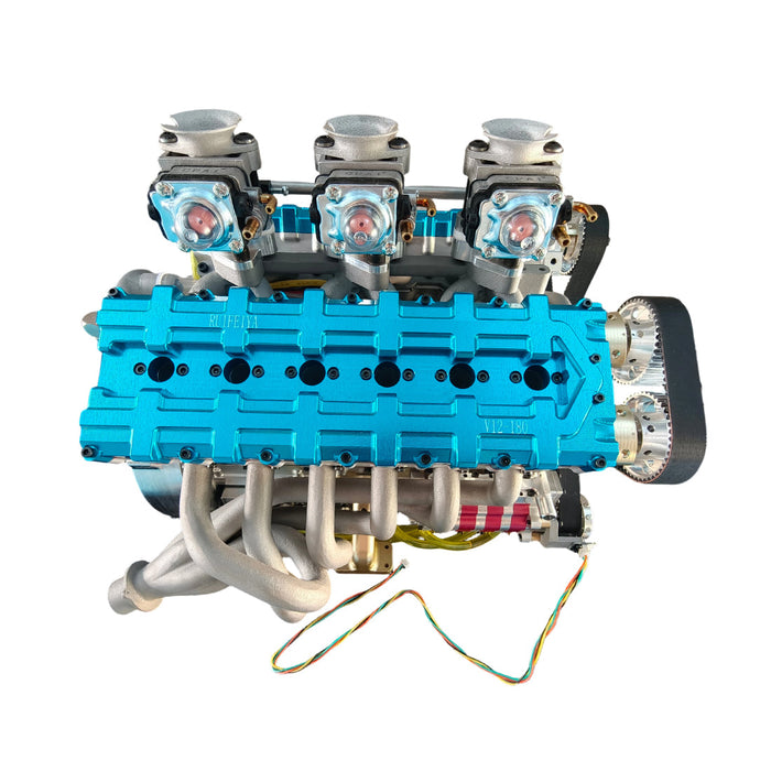 RUIFEIYA V12-180 180cc 1/4 Scale V12 4-Stroke Gasoline Engine Model – DOHC 48-Valve Water-Cooled Engine with ECU, CDI & Electric Start enginediyshop
