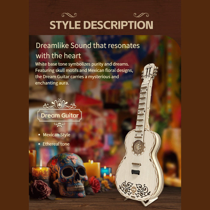Dream Guitar DIY 3D Wooden Model Kit with LED Lights and Playable Strings, Creative Gift & Desktop Decor (70PCS) enginediyshop