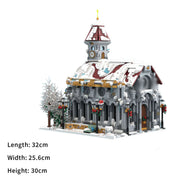 MOC-238564 Winter Village Cathedral Building Block Set with Snowy Red Roof, Clock Tower, Christmas Decor and Detailed Architectural Design-3987PCS enginediyshop