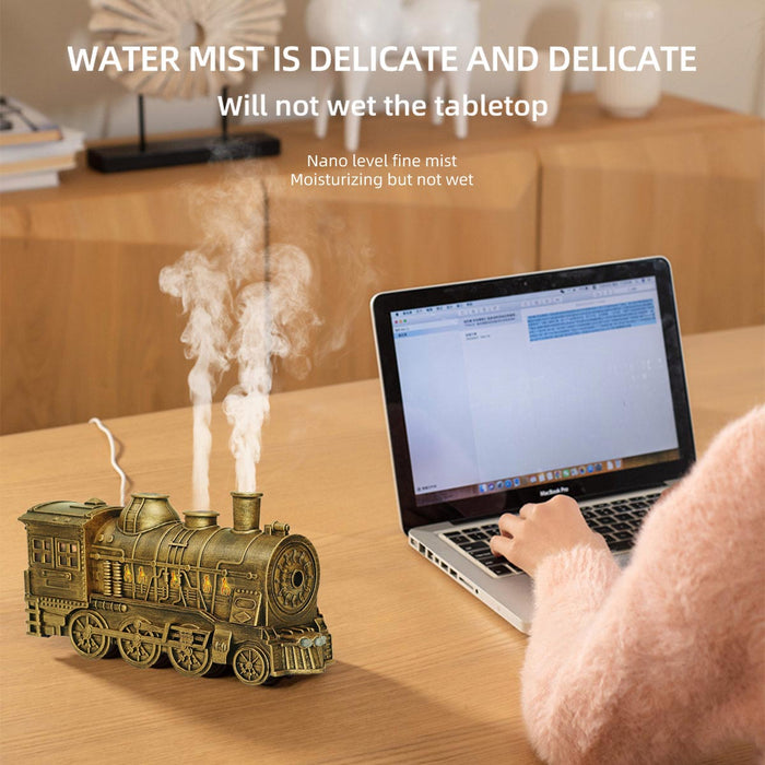 300ml Vintage Steam Train Aromatherapy Essential Oil Diffuser and Humidifier with Dual-Color LED Light (Standard US Power Supply/Bronze) enginediyshop