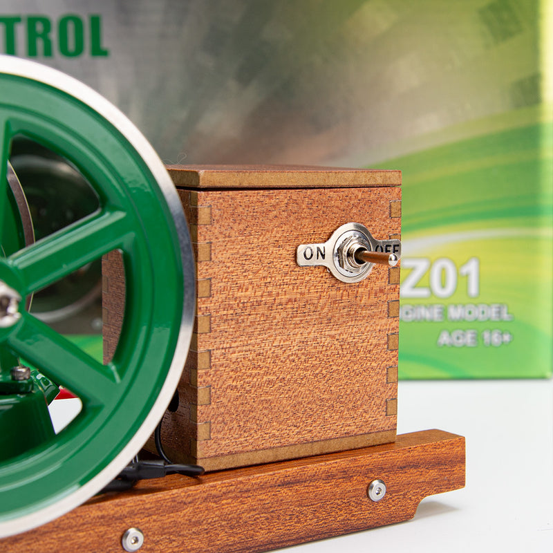 RETROL & OKMO Z01 Gasoline Engine Model Ball Top Miniature Water-Cooled Single-Cylinder 4-Stroke Internal Combustion Engine with Ignition System and Wooden Display Stand